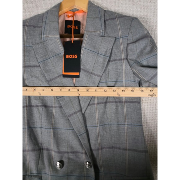 NWT HUGO BOSS Women's Grey Plaid Double Breasted Blazer Jacket Size 2 - Picture 6 of 15